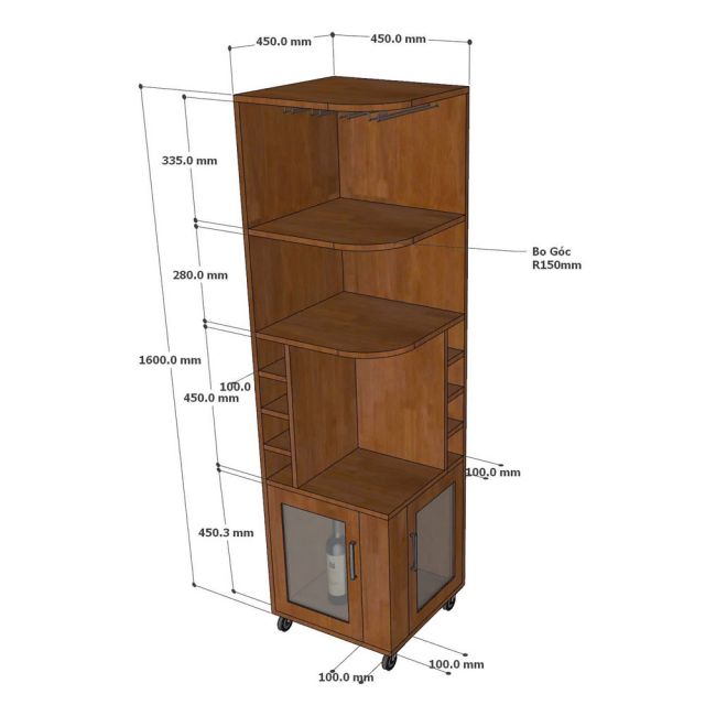 Kệ rượu di động Dexta 45x45x160cm gỗ cao su KGT68037