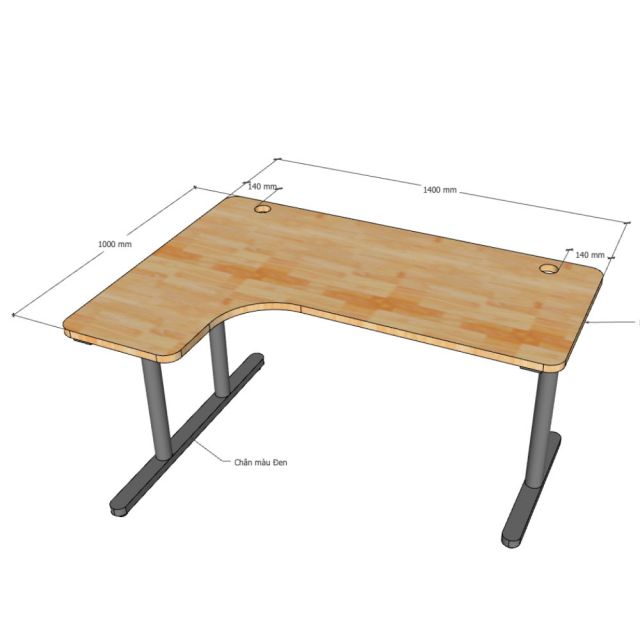 Bàn chữ L 140x100cm gỗ tràm chân sắt hệ TIO HBTO028