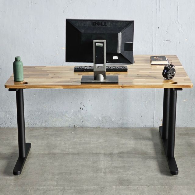 Bàn chữ L 140x100cm gỗ tràm chân sắt hệ TIO HBTO028