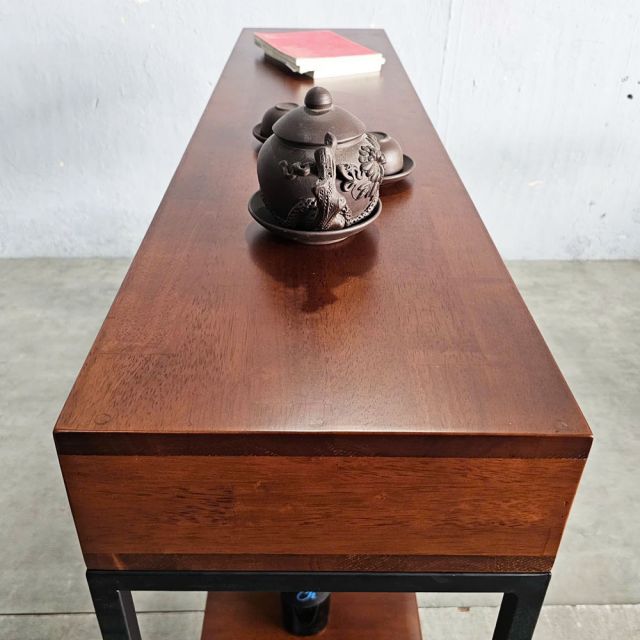Bàn console 2 tầng có ngăn kéo gỗ khung sắt CST045
