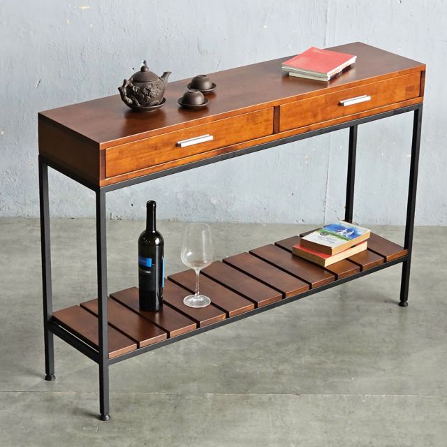 Bàn console 2 tầng có ngăn kéo gỗ khung sắt CST045