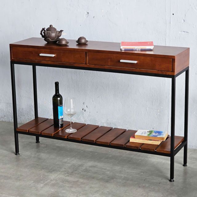 Bàn console 2 tầng có ngăn kéo gỗ khung sắt CST045