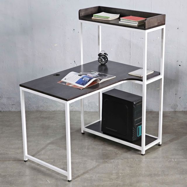 Bàn góc L liền kệ 110x80x130cm gỗ cao su CD68034