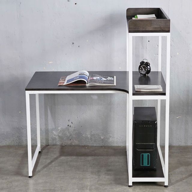 Bàn góc L liền kệ 110x80x130cm gỗ cao su CD68034