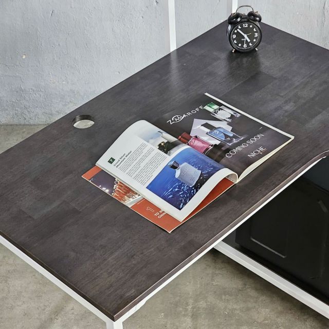 Bàn góc L liền kệ 110x80x130cm gỗ cao su CD68034