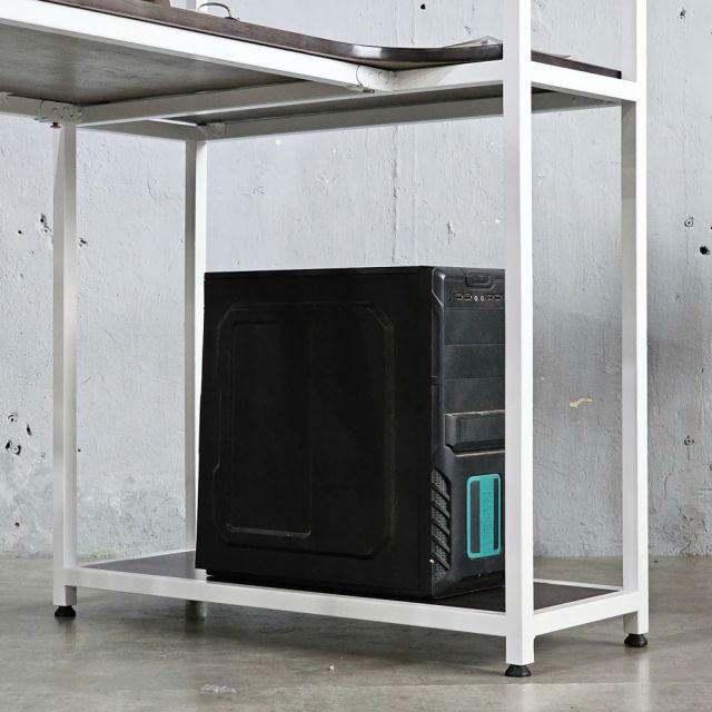 Bàn góc L liền kệ 110x80x130cm gỗ cao su CD68034
