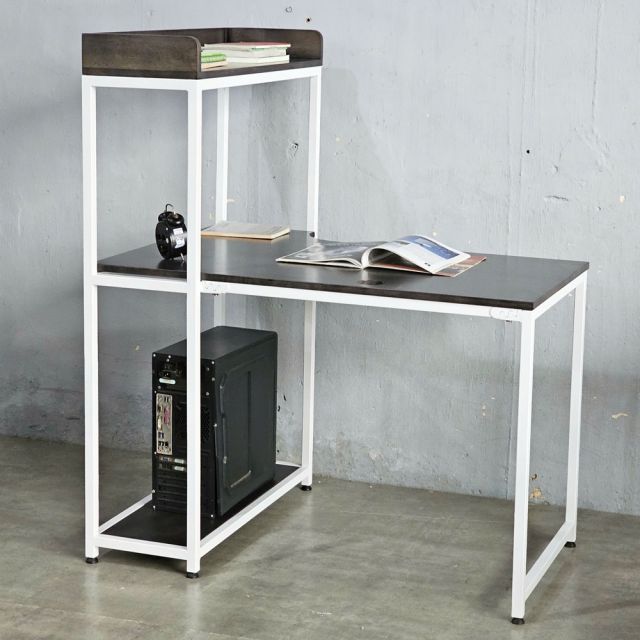 Bàn góc L liền kệ 110x80x130cm gỗ cao su CD68034