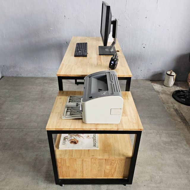 Bàn máy tính liền kệ để máy in 165x60cm gỗ cao su FD68070