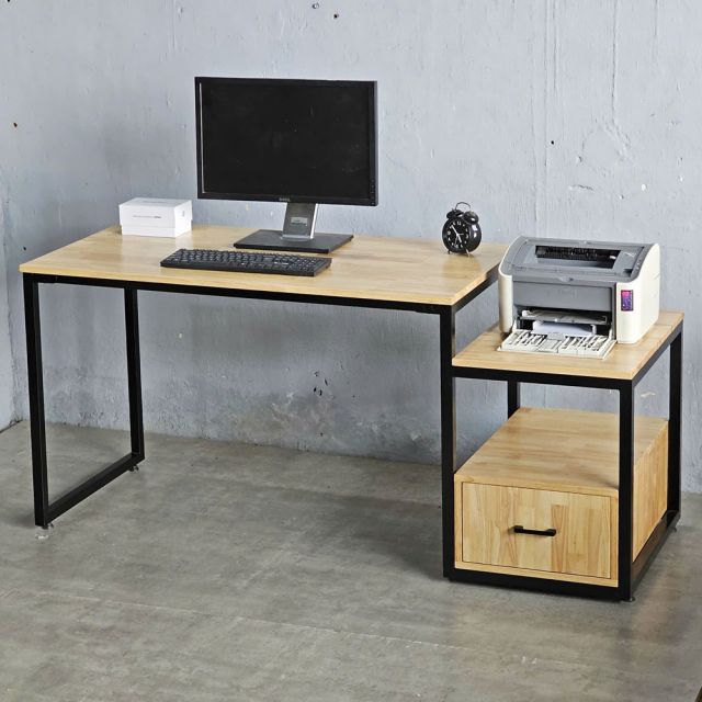 Bàn máy tính liền kệ để máy in 165x60cm gỗ cao su FD68070