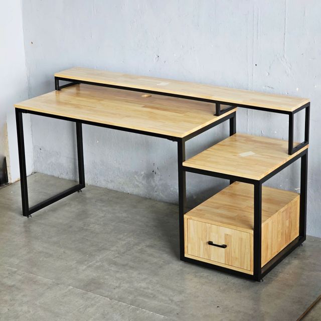 Bàn máy tính liền tủ kệ máy in 165x60x100cm gỗ cao su FD68061
