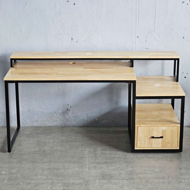 Bàn máy tính liền tủ kệ máy in 165x60x100cm gỗ cao su FD68061