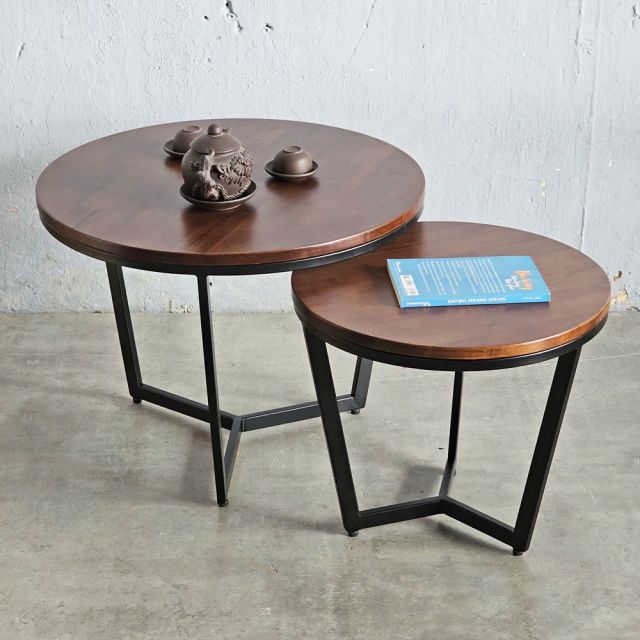 Bàn sofa, bàn trà đôi mặt gỗ khung sắt TT68215