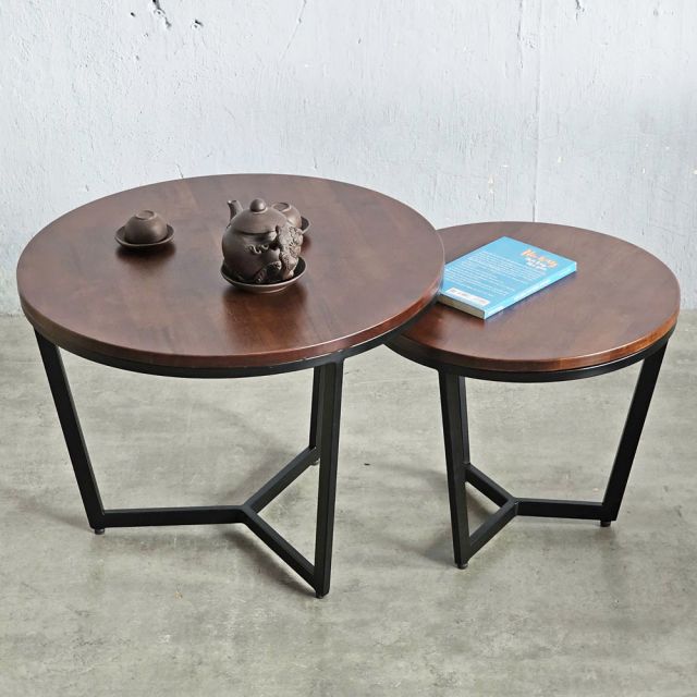 Bàn sofa, bàn trà đôi mặt gỗ khung sắt TT68215