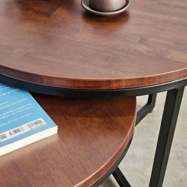 Bàn sofa, bàn trà đôi mặt gỗ khung sắt TT68215
