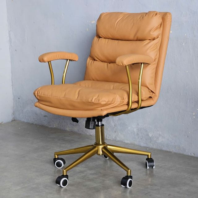 Ghế xoay bọc nệm da Microfiber chân thép sơn nhũ vàng GAK168