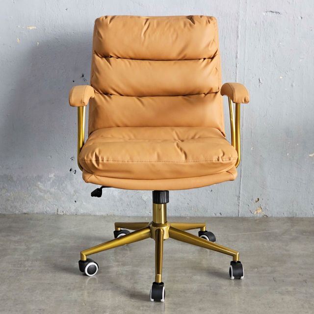 Ghế xoay bọc nệm da Microfiber chân thép sơn nhũ vàng GAK168