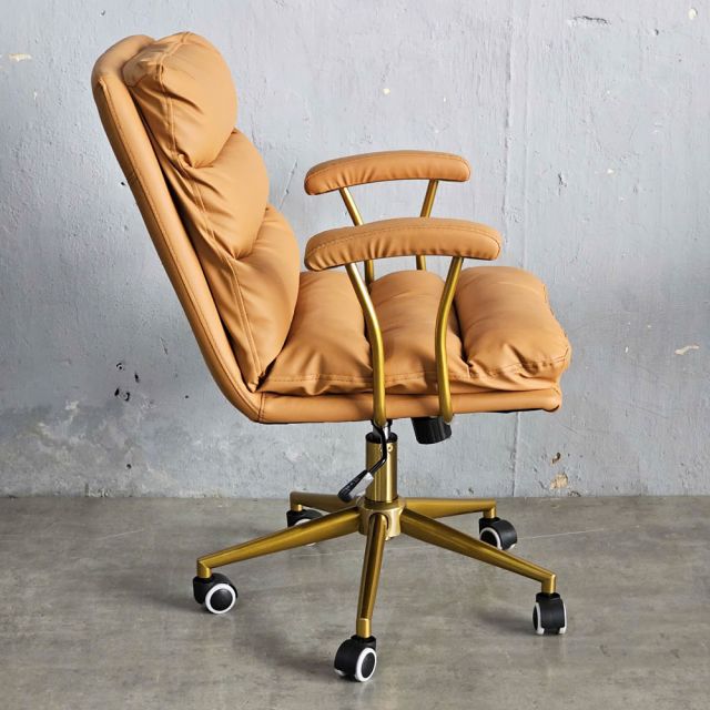 Ghế xoay bọc nệm da Microfiber chân thép sơn nhũ vàng GAK168