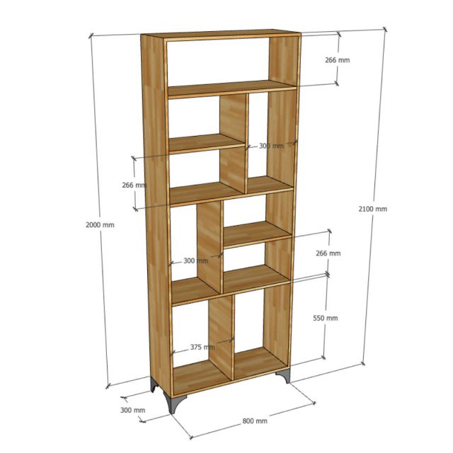 Kệ sách 80x30x210cm gỗ cao su chân sắt KS68295