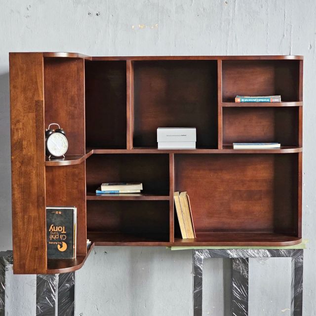 Kệ góc treo tường 120x80x85cm gỗ cao su KS68308