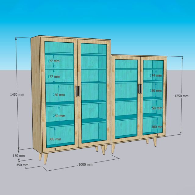 Tủ kính 2 cánh 100x35x160cm gỗ cao su KTB68207