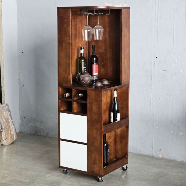 Tủ rượu di động Brevin 45x45x140cm gỗ cao su KGT68038