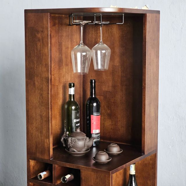 Tủ rượu di động Brevin 45x45x140cm gỗ cao su KGT68038