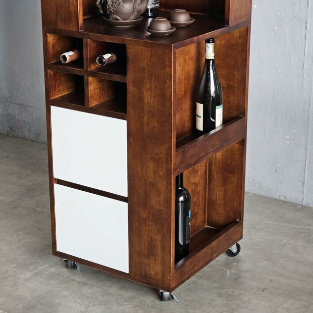 Tủ rượu di động Brevin 45x45x140cm gỗ cao su KGT68038