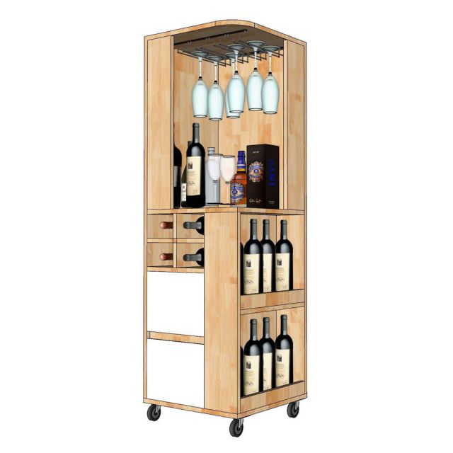Tủ rượu góc tường di động 45x45x140cm gỗ cao su KGT68036