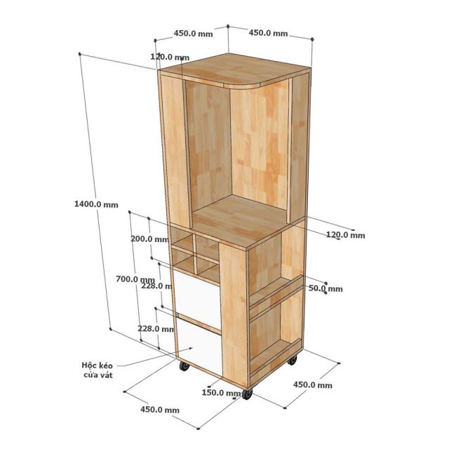 Tủ rượu góc tường di động 45x45x140cm gỗ cao su KGT68036