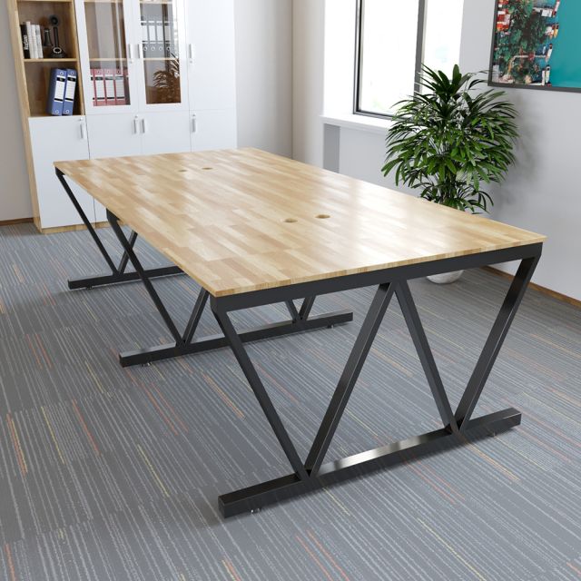 BNV68061 - Bàn cụm 4 gỗ cao su chân sắt V lắp ráp (120x240x75cm)