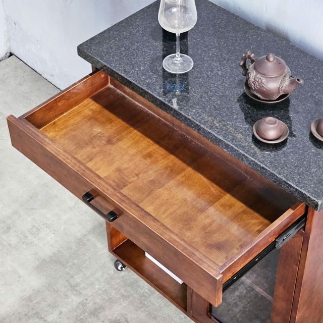 Bàn đảo bếp di động 80x40x85cm gỗ cao su mặt đá KISL004