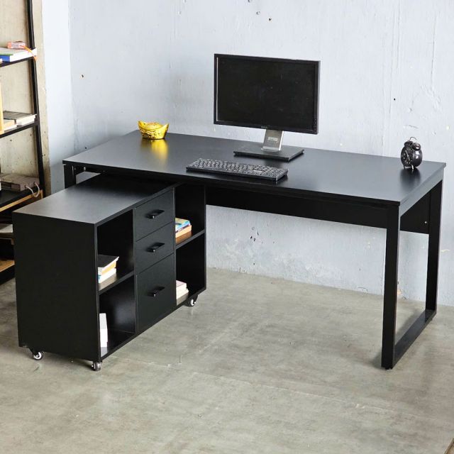 Bàn giám đốc có tủ di động 160x70cm gỗ cao su HBRT106