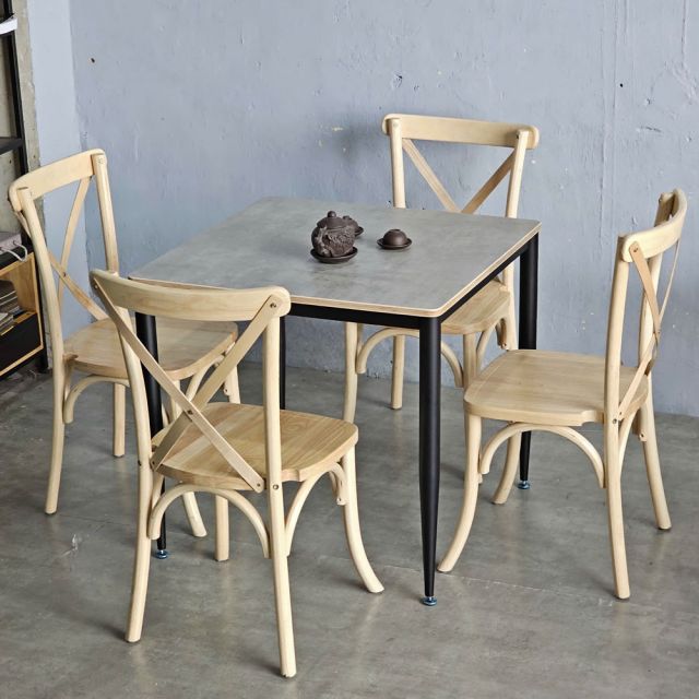Combo bàn vuông chân CONE và 4 ghế ăn Bistro BBA178