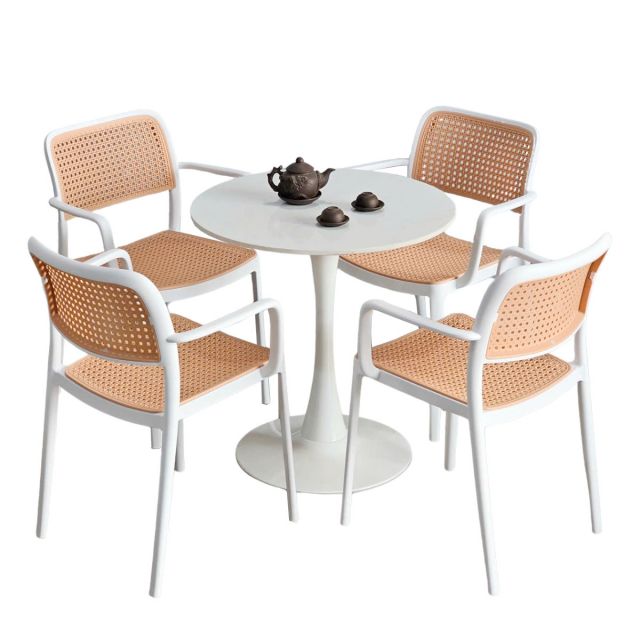 Combo bàn tròn mặt đá 70cm và 4 ghế nhựa CBCF321