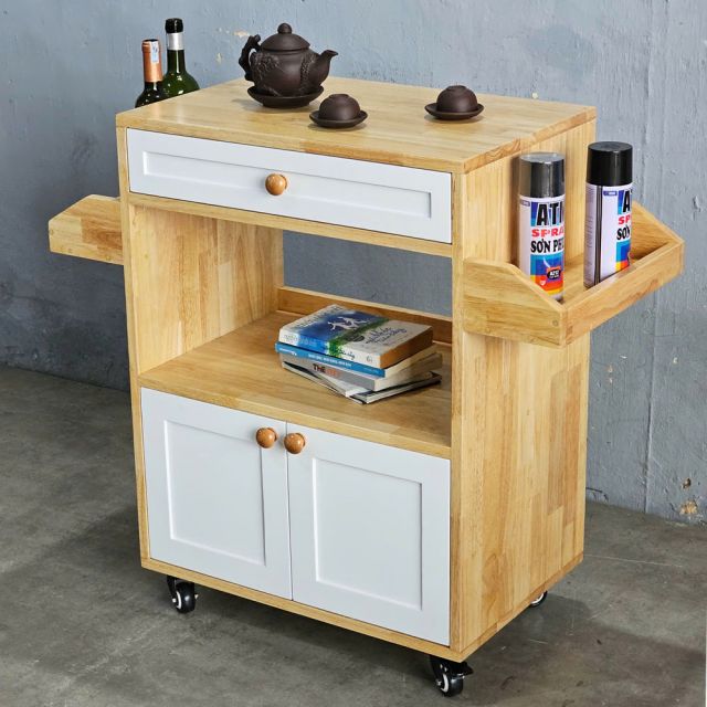 Kệ bếp di động đa năng KISPLA 90x40x80cm gỗ cao su KB68056
