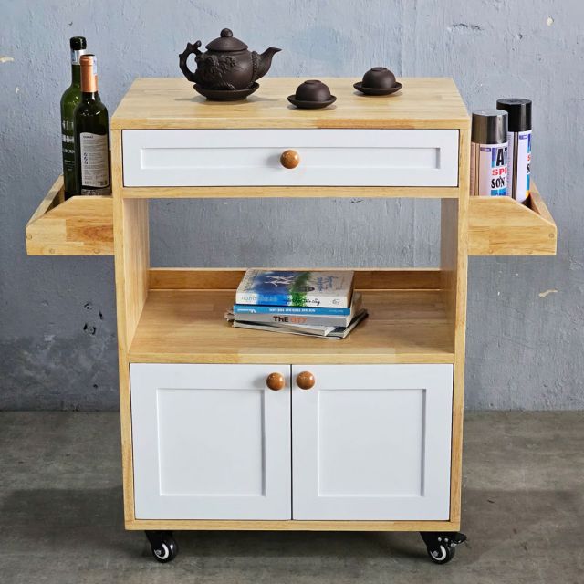 Kệ bếp di động đa năng KISPLA 90x40x80cm gỗ cao su KB68056
