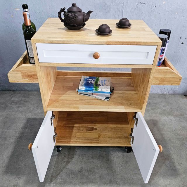 Kệ bếp di động đa năng KISPLA 90x40x80cm gỗ cao su KB68056