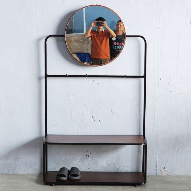 Kệ thay giày có gương 100x35x170cm gỗ cao su KG68082