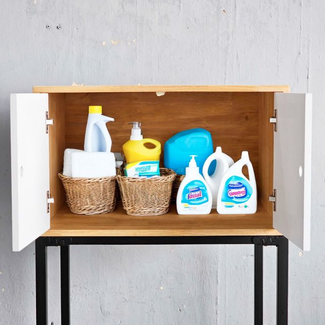 Kệ máy giặt có ngăn tủ 71x60x150cm gỗ cao su KMG68020