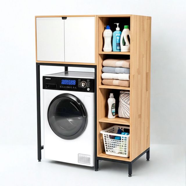 Kệ máy giặt liền tủ kệ 105x65x155cm gỗ cao su KMG68019 Kệ máy giặt liền tủ kệ 105x65x155cm gỗ cao su KMG68019