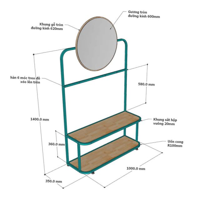 Kệ thay giày có gương 100x35x170cm gỗ cao su KG68082