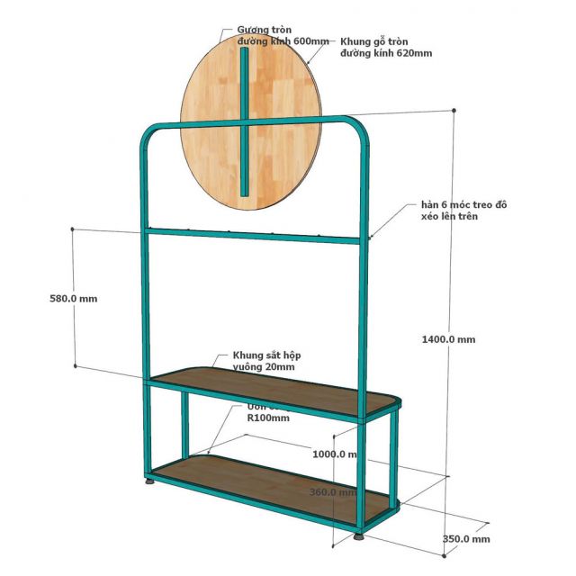 Kệ thay giày có gương 100x35x170cm gỗ cao su KG68082