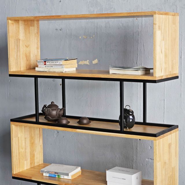 Kệ sách khung sắt 5 tầng gỗ cao su KS68210