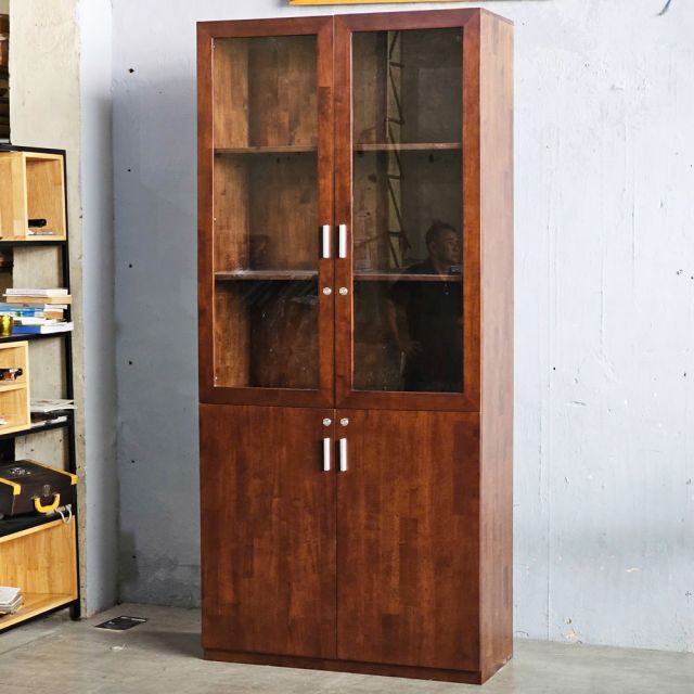 Tủ hồ sơ cửa kính có khóa 100x40x220cm gỗ cao su THS68079