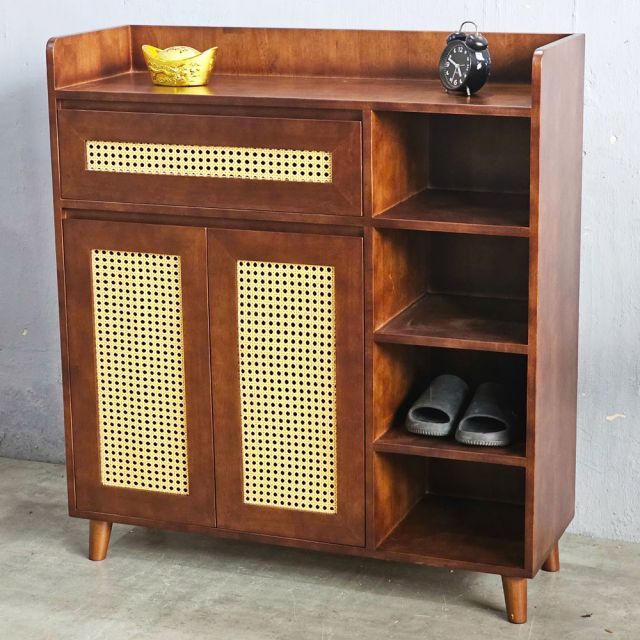 Tủ giày kết hợp kệ để đồ cửa lưới mây KG68055