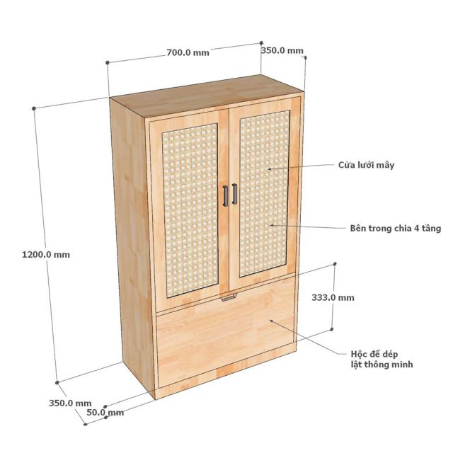 Tủ để giày 70x35x120cm gỗ cao su KG68083