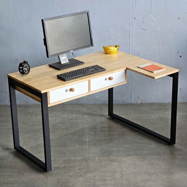 Bàn chữ L có ngăn kéo 120x90cm gỗ cao su CD68037