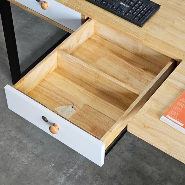 Bàn chữ L có ngăn kéo 120x90cm gỗ cao su CD68037
