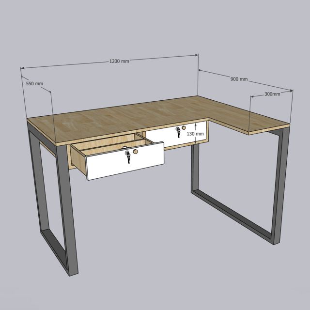 Bàn chữ L có ngăn kéo 120x90cm gỗ cao su CD68037