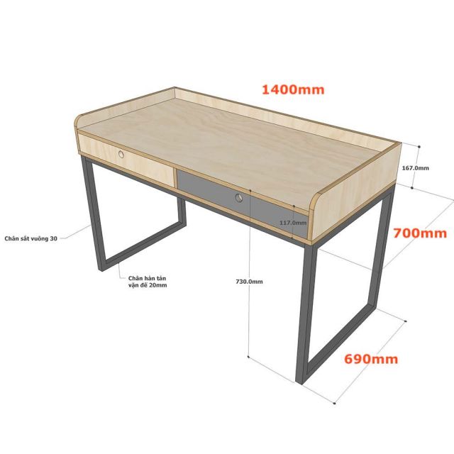 Bàn làm việc có ngăn kéo 140x70cm gỗ cao su BD68143